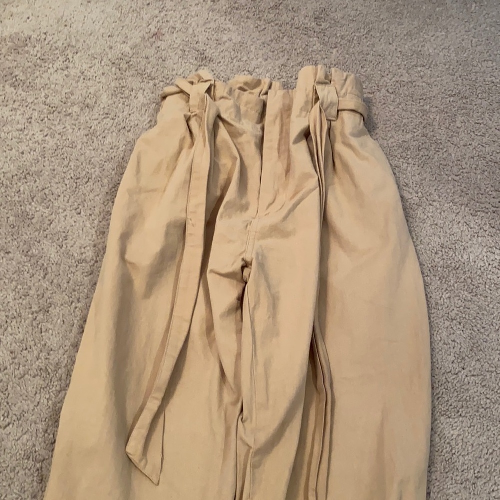 tan paper bag waist pants
